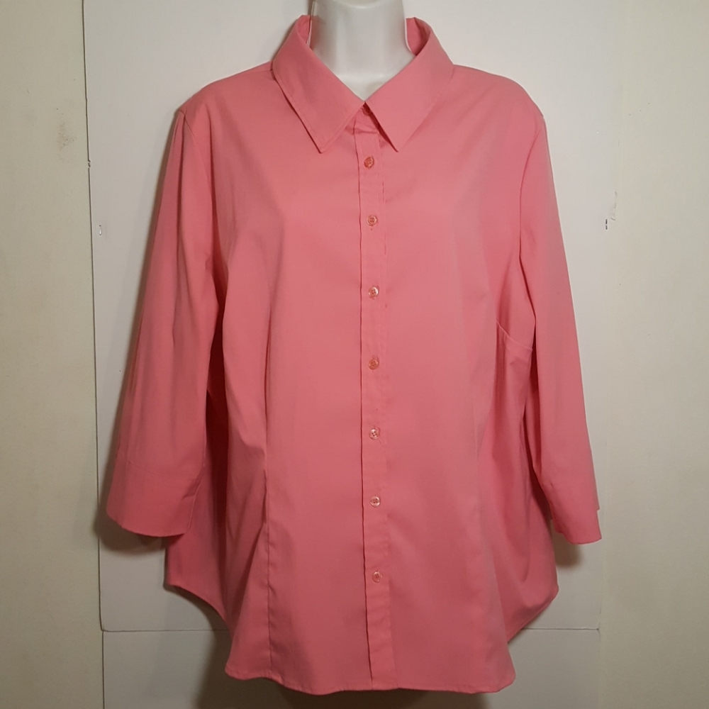 Apt.9 Shirt Pink Button Front 3/4 Sleeves Size 1X